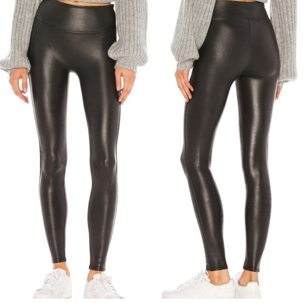 SPANX Faux Leather Leggings in Black Size Large